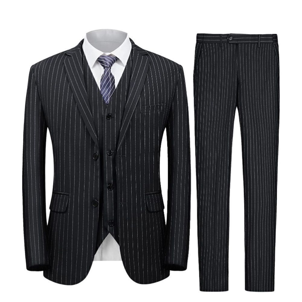 Men’s Mage Male 3 Piece Slim Fit Black Pinstripe Suit Size M NWT